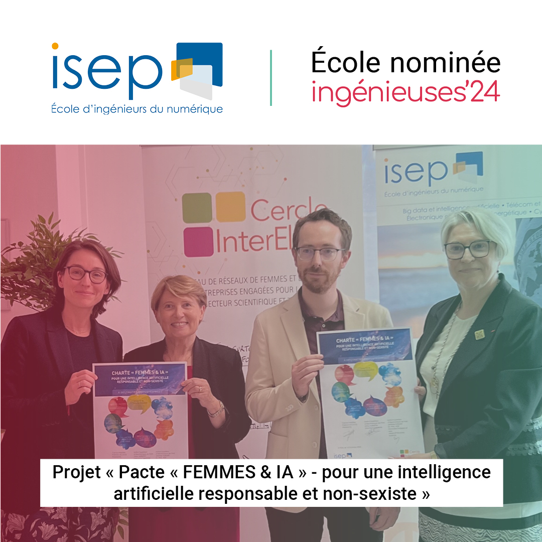 #Ingénieuses2024 👏 L'@ISEP est nominée pour son projet « Pacte -FEMMES & IA - pour une intelligence artificielle responsable et non-sexiste ». Découvrez le projet sur 👉 ingenieuses.fr/2024/04/24/pac… 🏆 Et rdv le 16 mai pour la cérémonie : cdefi.fr/fr/evenements/……#Ingénieuses2024