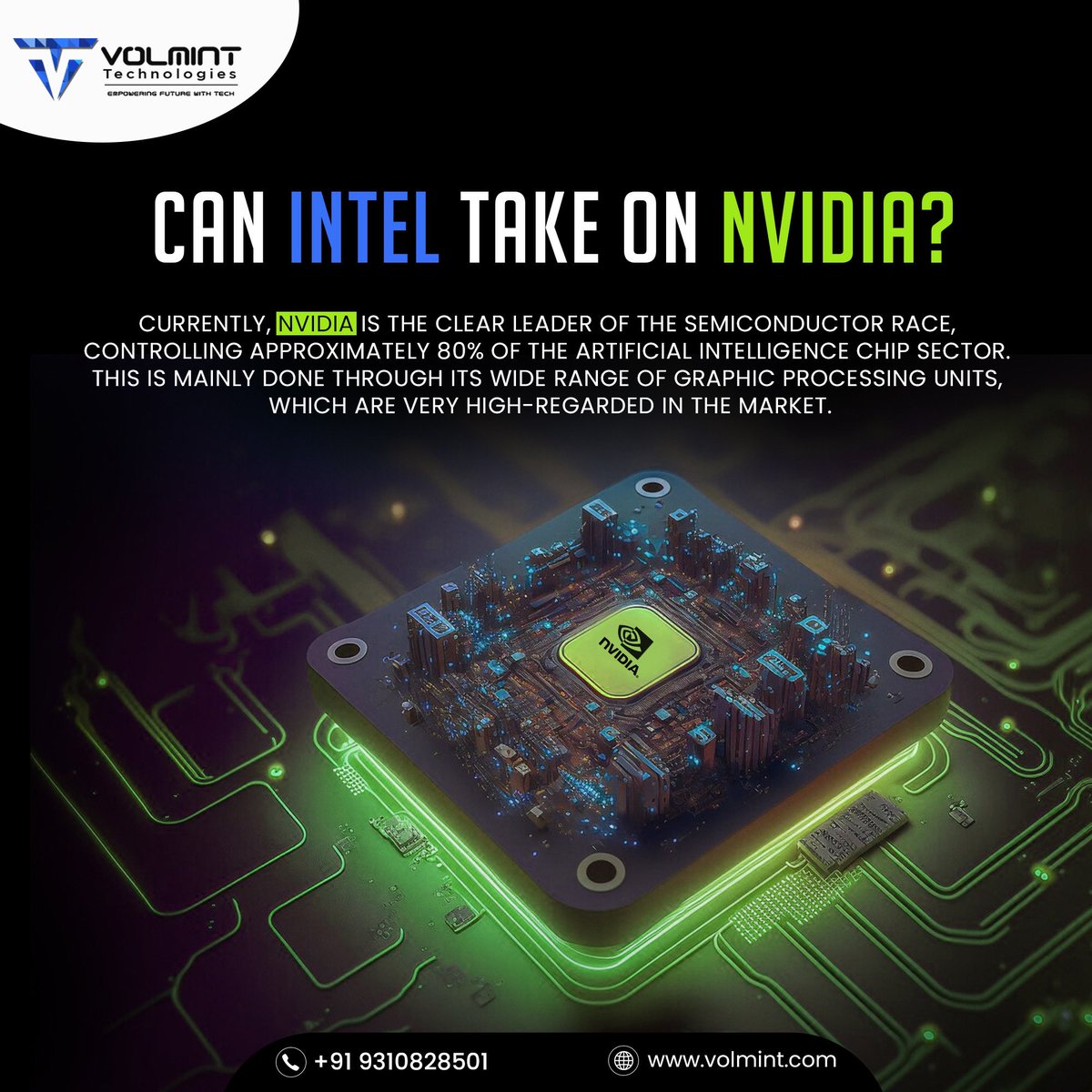 Chipheads, this one's for you!
The battle for AI supremacy heats up between tech giants Intel and Nvidia.

#AI #artificialintelligence #semiconductors #chipwars #tech #technology #innovation #gaudi3 #nvidia #intel #futureoftech #machinelearning #deeplearning #VolmintTechnologies