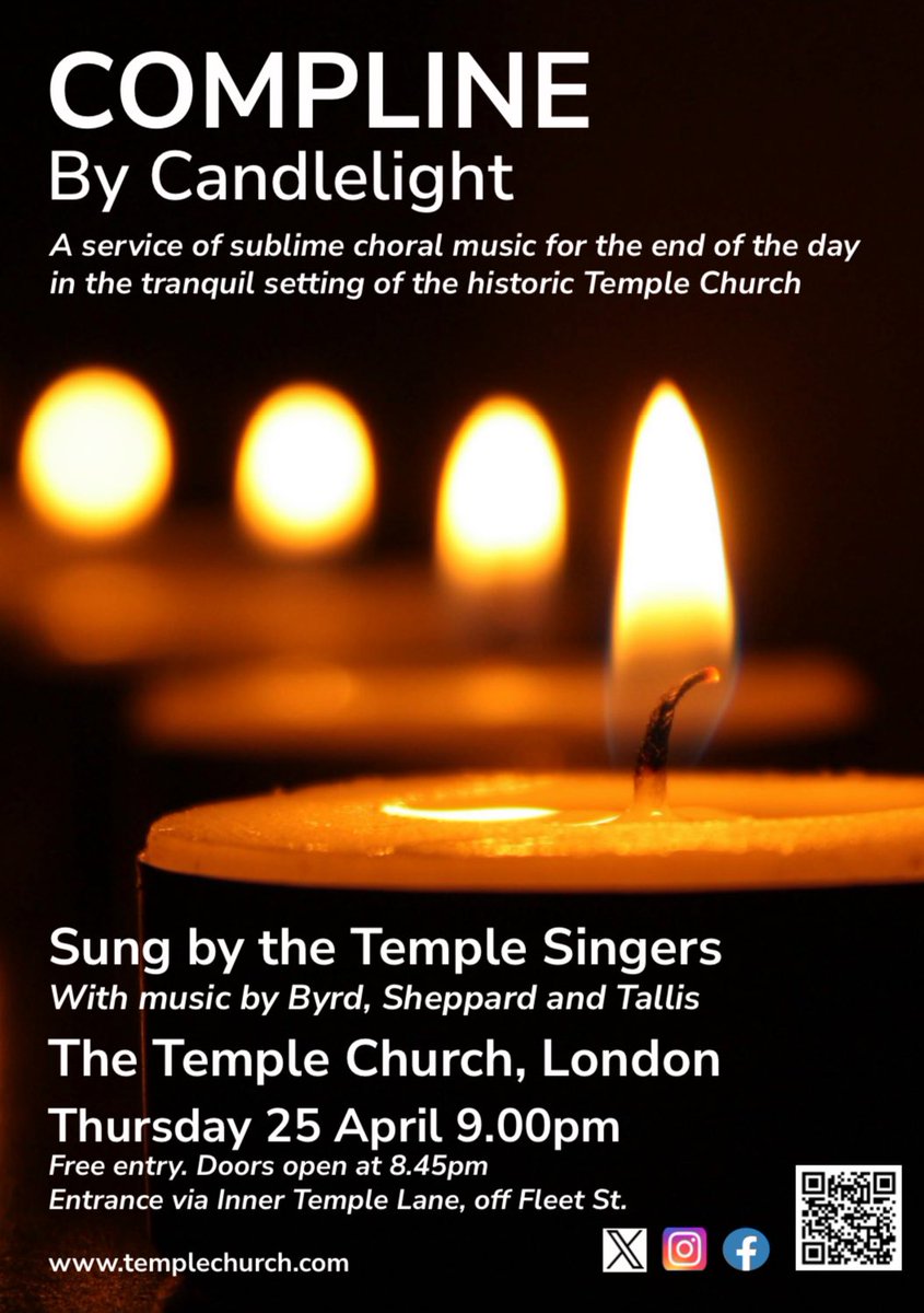 Find a magical time of tranquility tomorrow evening in the unique surroundings of <a href="/TempleChurchLDN/">Temple Church</a>. The door from Fleet st will open at 2045 into beautiful choral music by candlelight <a href="/TheInnerTemple/">The Inner Temple</a> <a href="/middletemple/">Middle Temple</a> <a href="/templemusicfdn/">Temple Music</a> <a href="/visitthecity/">Visit the City of London</a> <a href="/fleetstquarter/">Fleet Street Quarter</a> <a href="/ShoeLaneLib/">Shoe Lane Library</a> FREE!
