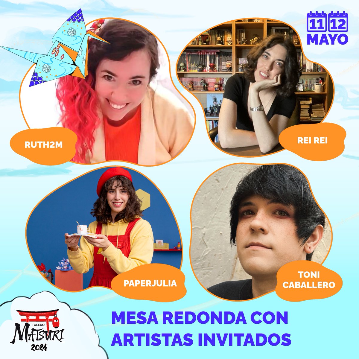 🎤 ¡Anunciamos la mesa redonda de artistas invitados de Toledo Matsuri 2024! 🎨 En ella contaremos con cuatro de nuestros artistas invitados a los que tendréis la oportunidad de conocer mejor:
<a href="/ReiRei_MV/">Rei Rei ☀️</a> <a href="/ruth2m/">ruth2m🎴ilustradora KAWAII</a> <a href="/paperjulia/">julia yus🚂</a> y <a href="/ToniCabArt/">ToniCabArt</a> 👏

📍Escenario de talleres ✨