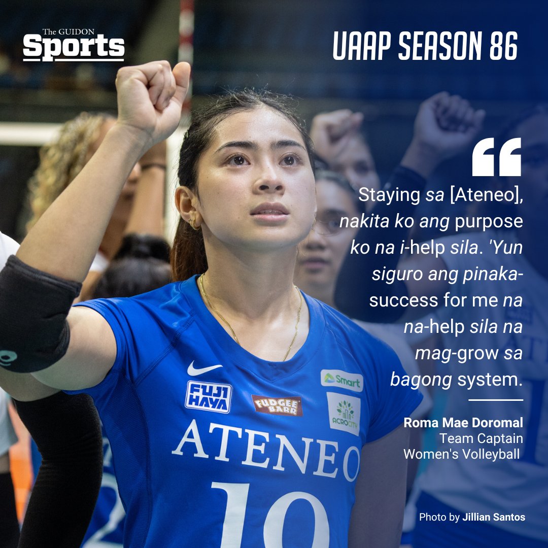 SWEET LANDING Exiting her collegiate career with her head held high, AWVT Team Captain Roma Mae Doromal cites guiding her teammates throughout this season as her biggest success. #AteneoVolleyball #OneBigFight #UAAPSeason86