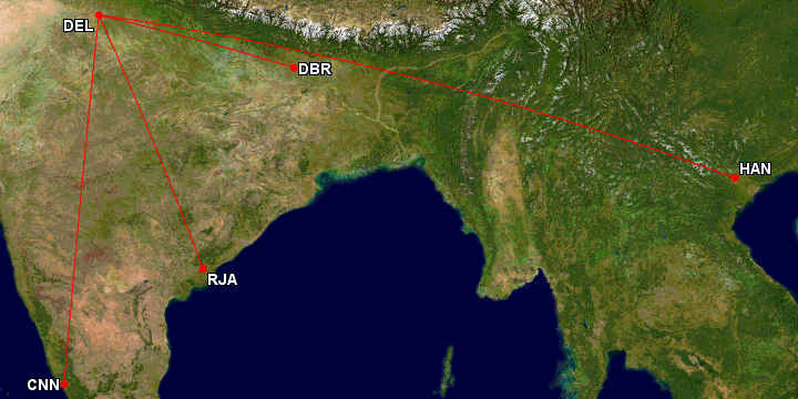 The Following Routes have Appeared on Delhi Airport's Website (newdelhiairport.in)  

🟣 Vistara  - Hanoi
🔵 IndiGo -  Darbhanga, Kannur, Rajhamudry 

Map via @gcmap