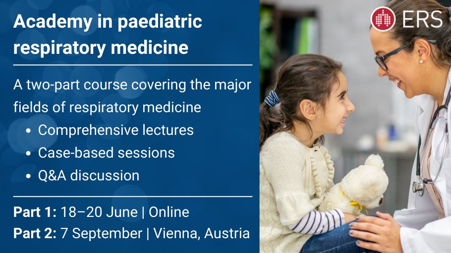 Have you registered for the Academy of paediatric respiratory medicine? The Academy is the perfect way to test and improve your knowledge Pt. 1: 18–20 June | Online Pt. 2: 7 September | Vienna, Austria Can’t make part 2? Register for part 1 exclusively ersnet.org/events/academy…
