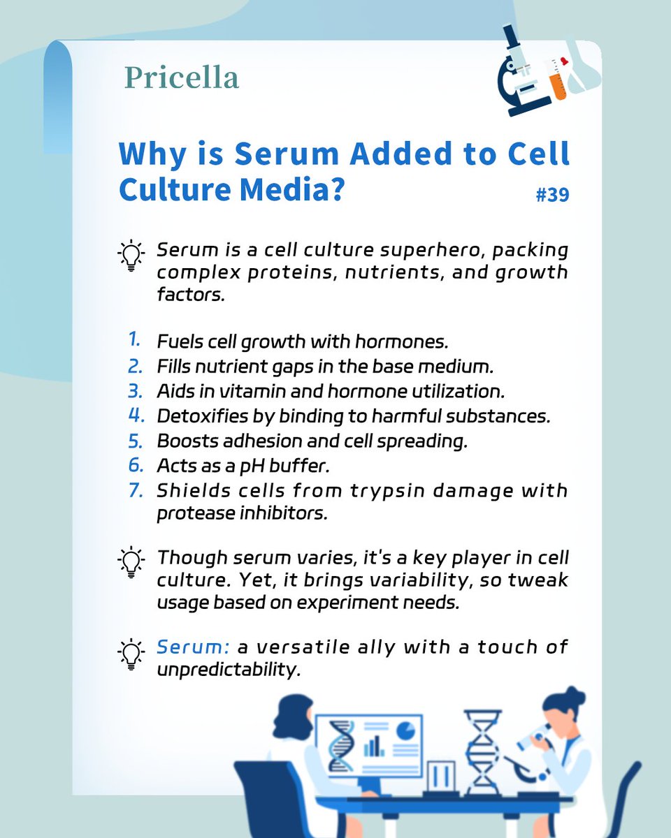 👨‍🔬 👩‍🔬 Why is Serum Added to Cell Culture Media?
#Pricella #CellCulture #Serum #LabTech #CellBiology