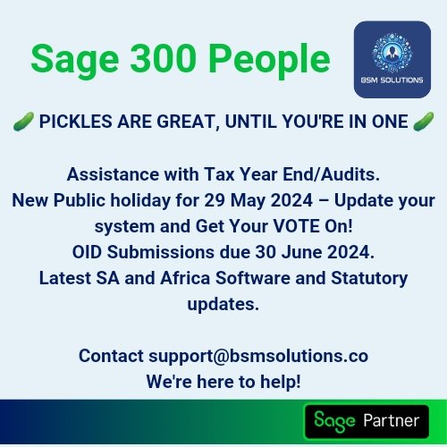 ☕️ It's time for your daily #MorningCoffeeReminder

In a pickle?  We're here to help.  Reach out to support@bsmsolutions.co  

#SageSupport #Sage300People #SageAdvice #sagepartner