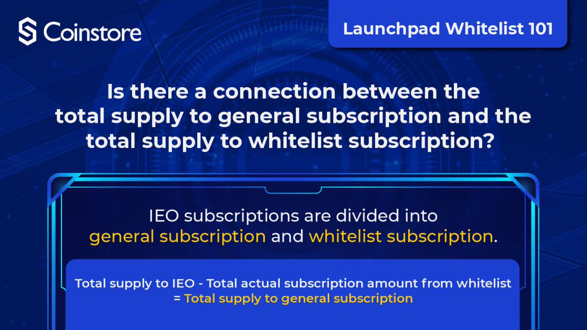 ➖❗️➖🟰 Unravel the connection between total supply and whitelist subscriptions in the Launchpad world. Dive in for insights! 

h5.coinstore.com/h5/signup?invi…

#Whitelist101 #Launchpad #IEO