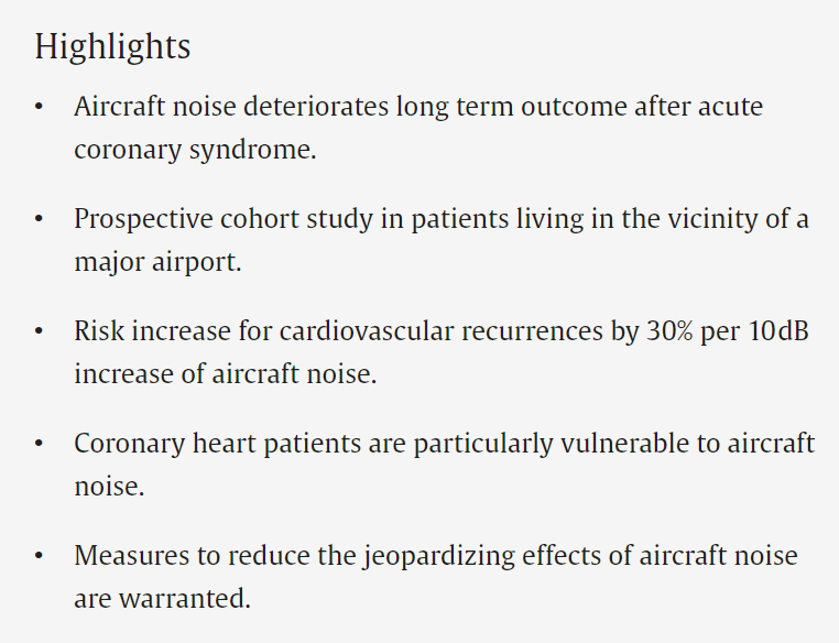 For today's #NoiseAwarenessday, a few highlights from research at @swisstph over the last 12 months. 1/5 Patients with acute coronary syndrome are particularly sensitive to noise and have a higher risk of relapse. 🛫🛬 sciencedirect.com/science/articl…