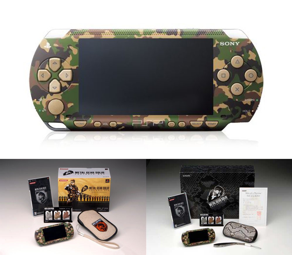 In 2006, Sony partnered with Konami to exclusively launch the PSP-1000 CA Camouflage model in Japan, coinciding with the release of Metal Gear Solid: Portable Ops. This special edition PSP was offered in two bundles.