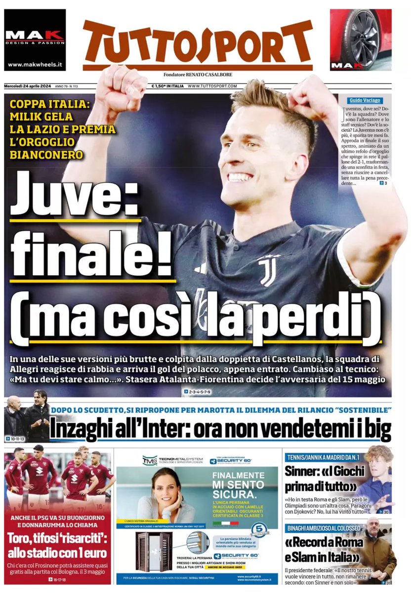 Buon mercoledì 24 aprile 2024 a partire dalla nostra consueta e quotidiana #rassegnastampa (#Gazzetta, #CorrieredelloSport, #Tuttosport)… ricordando che l’informazione di #calcioparlando ⚽️ prosegue per tutta la giornata in tempo reale con #news #calciomercato e #risultati