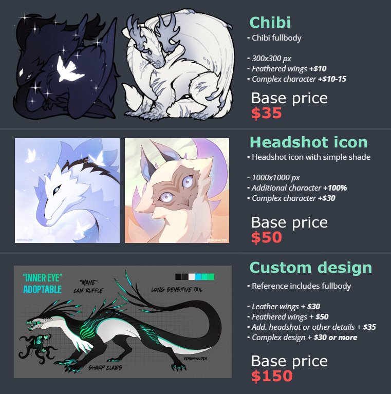Hi! Comms open on permanent basis~ 
Positions I work on are below! I also do b/w sketches sometimes (ask for price)