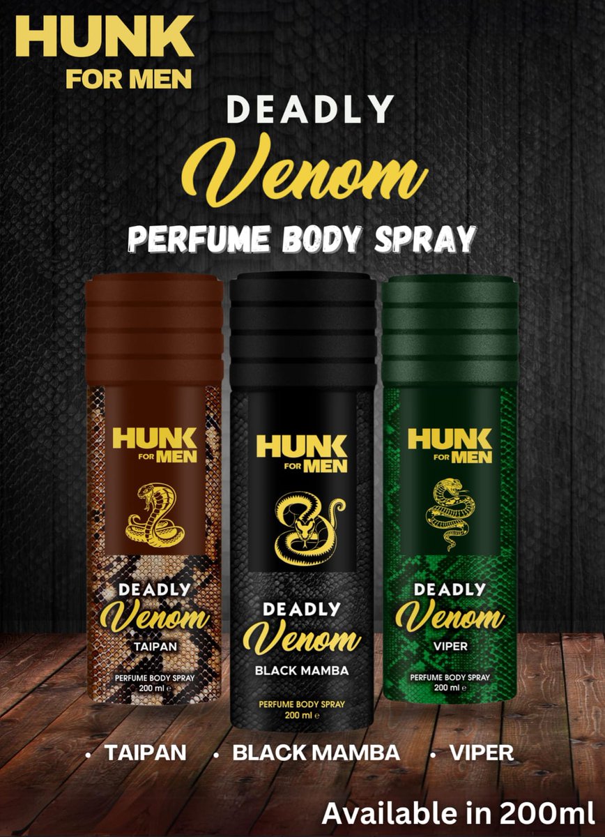 Strike with confidence and leave a lasting impression with our HUNK FOR MEN Deadly Venom Perfume Body Spray. Experience the intoxicating allure of our snake-inspired fragrances, designed to captivate and mesmerize.
#onestbrands #hunk #perfumebodyspray #mencare #deadlyvenom #fmcg