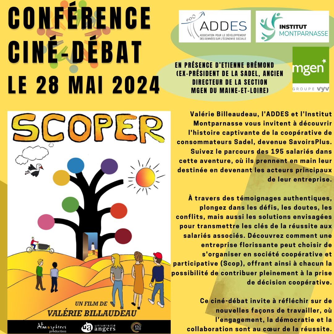 JPhilippebrun's tweet photo. [#Ess - 📽] @IMontparnasse : Conférence / #Ciné-débat autour du film #Scoper de V.#Billaudeau, le 28/05 à la @MGEN_officiel, @Paris 15e ➡️  https://t.co/Fyrfo7ASrc cc @ADDES_asso @Les_Scop_Ouest @ESS_France ⤵️ https://t.co/cqePesCZ4H