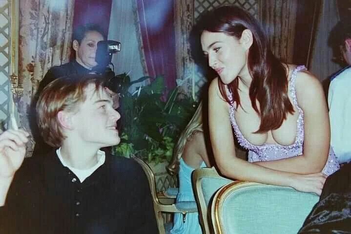 fasc1nate's tweet image. Young Leonardo DiCaprio with Monica Bellucci. 1995