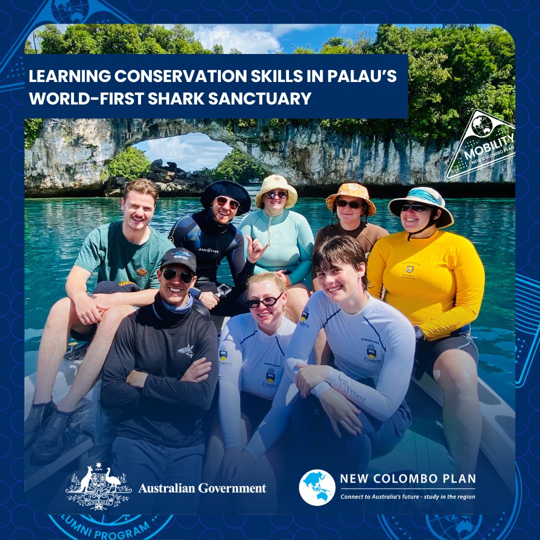 #EarthDay spotlight: For NCP mobility project participants and @Flinders students Chloe and Bradley, learning about Palau’s marine conservation efforts and ocean-dependent culture was an inspirational experience 🦈🌊 Learn more: bit.ly/4aI8OCZ