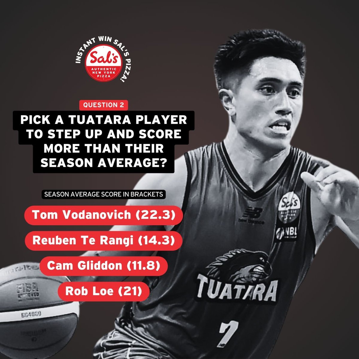 Make your picks before tip-off at 7:30pm!
Tuatara v Bulls - game of the week?!!

#salsnbl #pizzapredictor