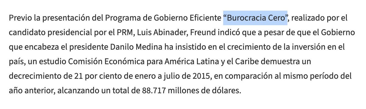 RaulBaz's tweet photo. Estimada @ZoraimaCuello, aplaudí tu presencia en el #ANJEDebate, pero debo señalar que datos incorrectos pueden opacar la mejor de las intervenciones. El programa "Burocracia Cero" es una iniciativa del PRM desde 2015, presentada por @luisabinader. Rectificar es de sabios y refuerza nuestra democracia. Espero que este importante detalle sea aclarado.

Comparto enlaces de notas que sustentan lo que afirmo, al igual que un Tweet de 2015 como respaldo:

🔗Enlace del Tweet presentado por @orlandojm (DEP) en el 28 de octubre de 2015: https://t.co/KpviQPkdzX

🔗Enlace de @acentodiario  del lanzamiento de "Burocracia Cero" en 29/10/2015: https://t.co/2WRU5eOpi6

🔗Enlace de @PeriodicoHoy  del lanzamiento de "Burocracia Cero" en 29/10/2015: https://t.co/o1VrT8uOmO