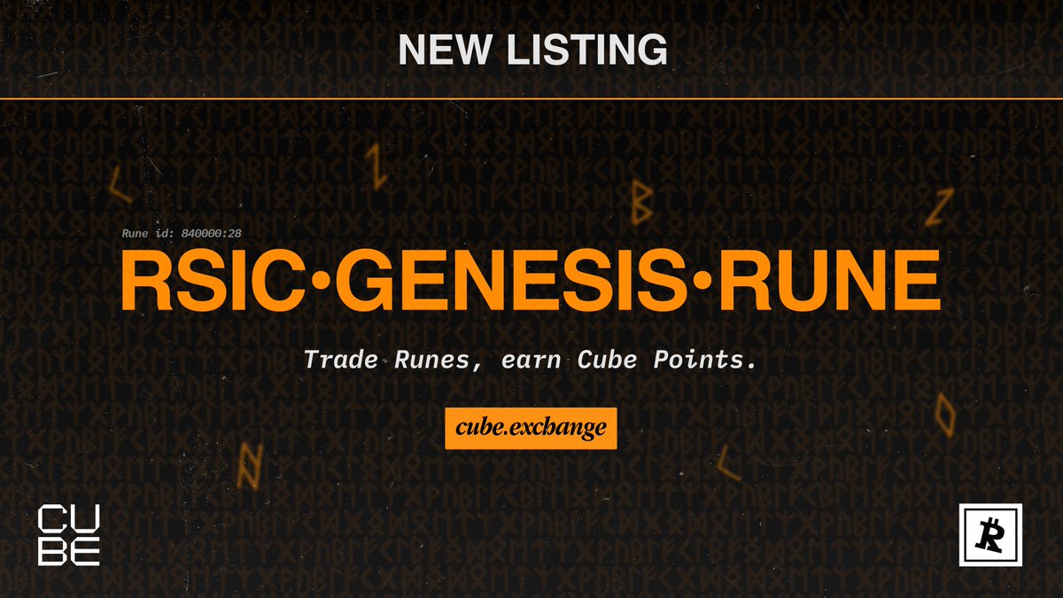 cubexch's tweet photo. 🎉 New Listing!

RSIC•GENESIS•RUNE is now live on Cube!

Trade Runes, Earn Points👇 https://t.co/yrqypDSy60