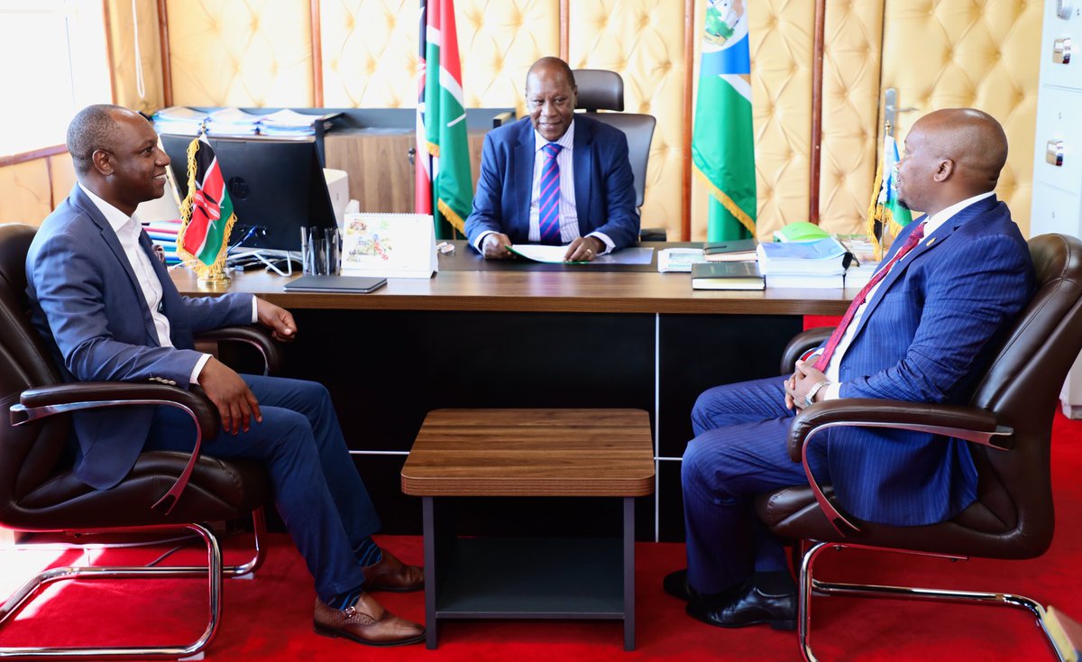 KituiCountyGovt's tweet photo. Earlier on tuesday when Governor Dr. Julius Malombe (right) hosted PS - State Department of Livestock Hon Jonathan Mueke at his office for a courtesy call. https://t.co/jCuijq6rNJ