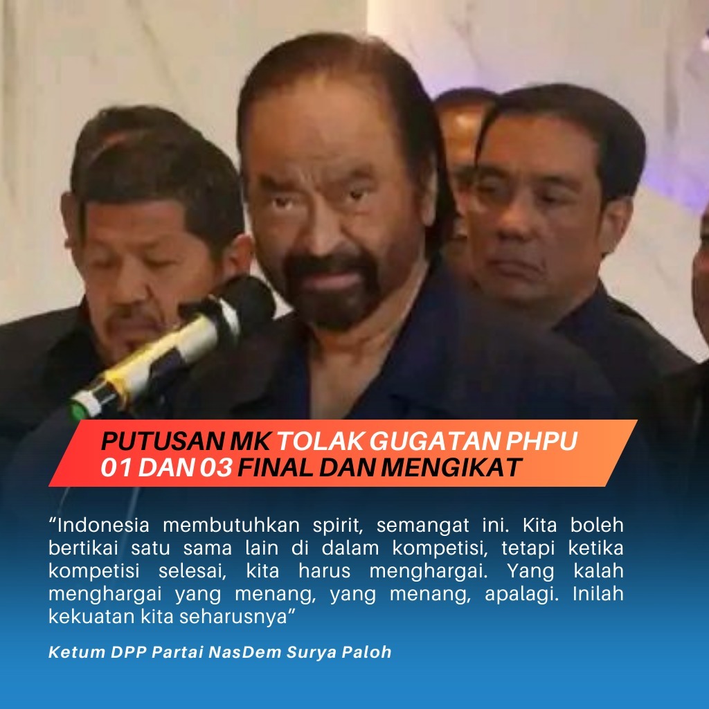 Putusan MK Tolak gugatan PHPU 01 dan 03 sudah final dan mengikat.
#presiden2024 #PersatuandanKesatuan #Pemimpinbangsa #Presidenterpilih