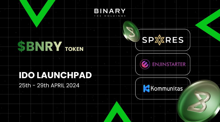 Major #crypto action happening @thebinaryhldgs $BNRY presale is closed, oversubscribed, and heading towards the IDO Launchpads from April 25th to 29th! Join their Telegram group for upcoming announcements: t.me/tbhofficialchat