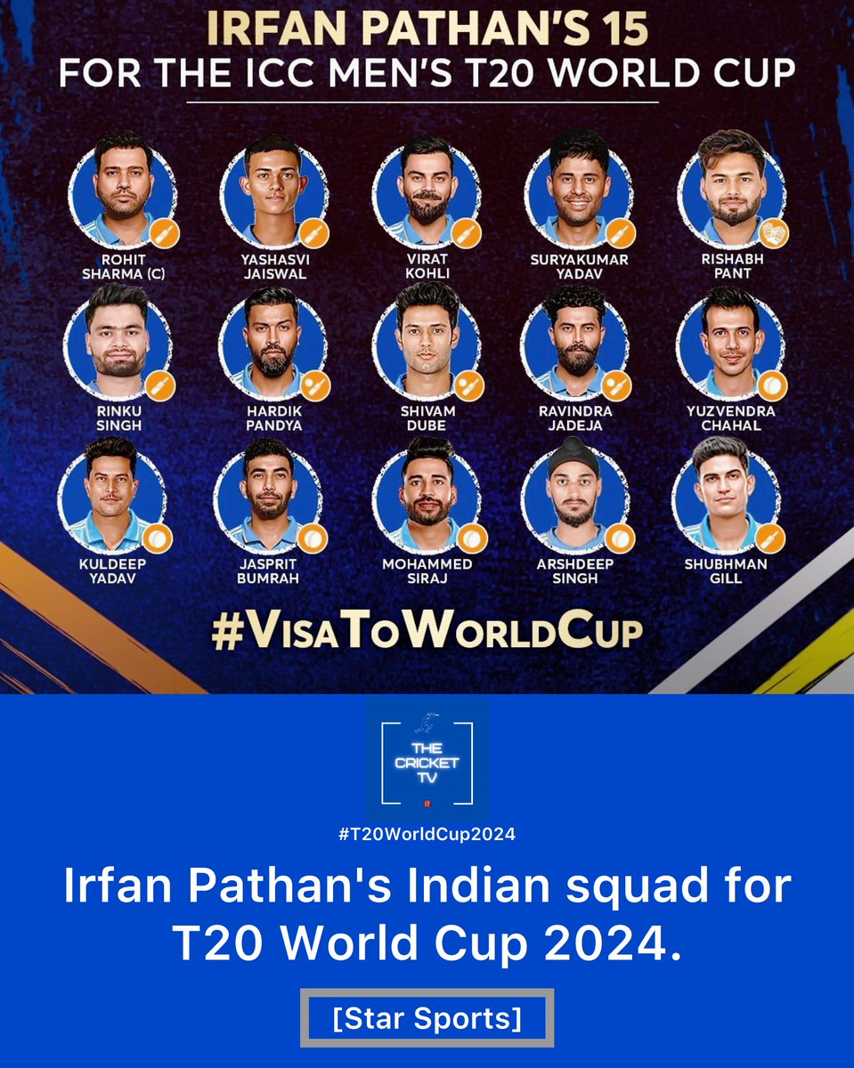 Irfan Pathan's Indian squad for T20 World Cup 2024. 🔥🇮🇳

- What do you think? 🤔

📸: Star Sports

#IrfanPathan #India #INDvPAK #INDvsPAK #T20WorldCup #T20WorldCup2024