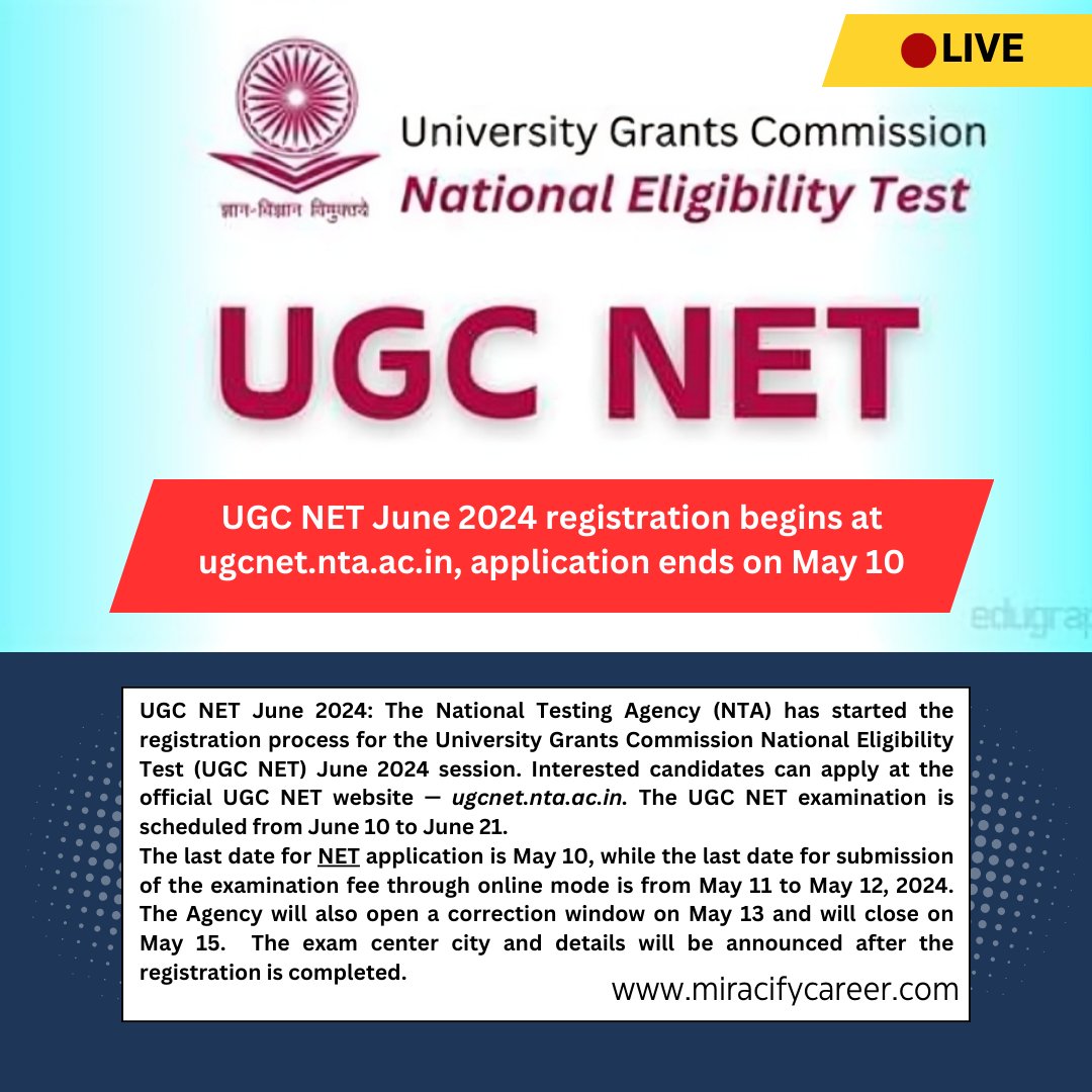 UGC NET June 2024 registration begins.

#ugcnet #UGCNET #NET2024 #UGC #NTA #Exams #generalelections #lokshabhaelection2024 #student #breakingnews #PHD #entraceexams #result