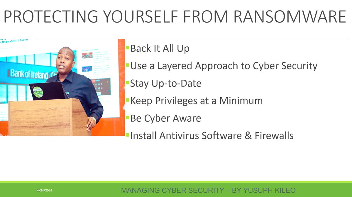 YusuphKileo's tweet photo. IF YOU ARE INFECTED BY RANSOMWARE ATTACK – QUICKLY DO THE FOLLOWING :-

Disconnect: Immediately disconnect the infected computer from any network it is on, Isolate and shutdown critical systems

Determine the Scope: Determine exactly how much of your file infrastructure is compromised or encrypted

Determine the Strain: Know exactly which ransomware you are dealing with

Enact your business continuity plan: The business continuity plan and its disaster recovery component are essential to maintaining some level of business operations

Report the cyberattack: Reporting the attack to customers, stakeholders, and law enforcement is essential

Evaluate Your Responses: There are only 4 options as follows:-

1. Restore from a recent backup

2. Decrypt your files using a 3rd party decryptor (this is a very slim chance)

3. Do nothing (lose your data)

4. Negotiate / Pay the ransom (We discourage this)

Remediate, patch, and monitor: remediate the ransomware infection, patch systems that may have led to the initial ransomware compromise, and monitor the environment closely for further malicious activity.

#infosec #cybersecurity #cyberattacks #ransomware #Africa #Tanzania