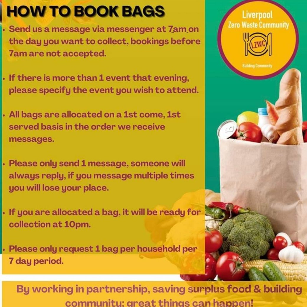 Quick reminder to book a bag 7am today Wednesday 
Make today you the day you start saving food from landfill  
 Follow instructions below 
#slzfw21 #breakingdownbarriers #buildingcommunities #CoronationFoodProjec