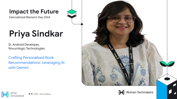 [#IWDAhm24 - Speaker Announcement #1 - Priya Sindkar]

@SindkarP, Sr. #AndroidDevs, #blogger, speaker & #WTM Ambassador, she promotes #DiversityInSTEM & #inclusion 

She will discuss the fascinating intersection of #flutter with #AI 

#IWD24 #WTMImpactTheFuture #WTMAhmedabad #GDG