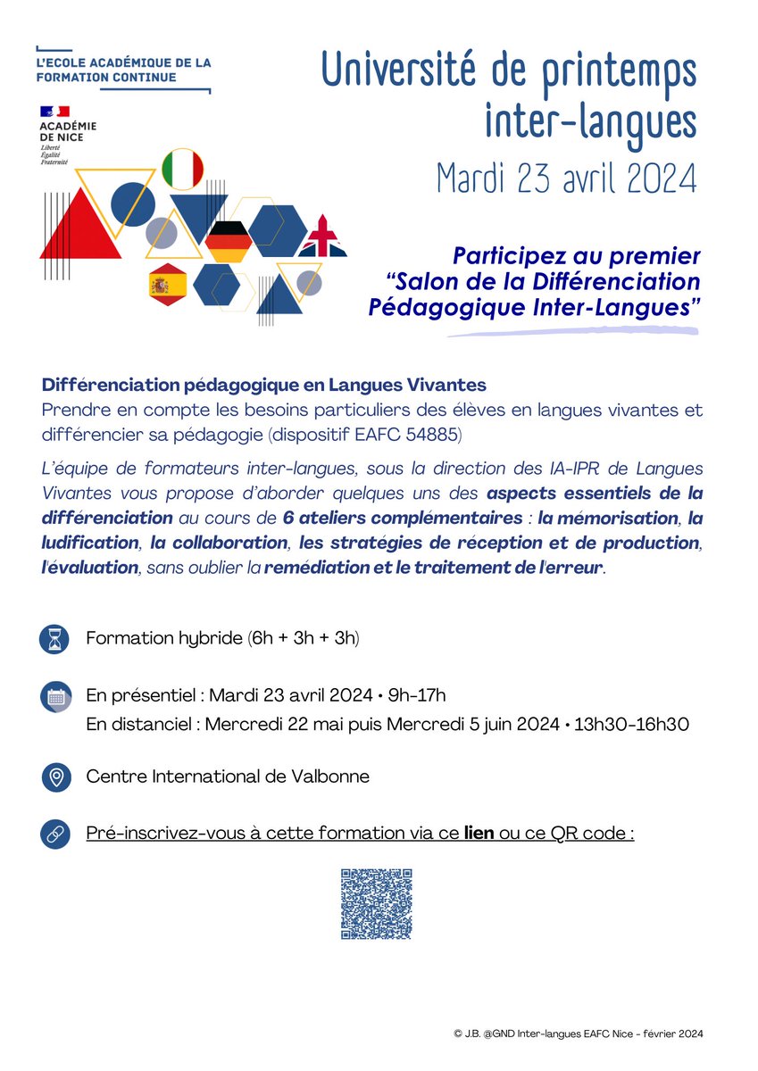 Université de Printemps 🌿🌷 de l’#EAFC_Nice au <a href="/CIV_FRANCE/">Campus International Valbonne</a>
Retour sur le "Salon de la différenciation pédagogique en LV" : une journée riche de partage et d’échanges !
+ de 100 participants 
6 ateliers
🙏 à la #DreamTeam des formateur·rices
#collaboratif 🫶
@cbf0683
📸 <a href="/zazie83/">Laure Mayer</a>
