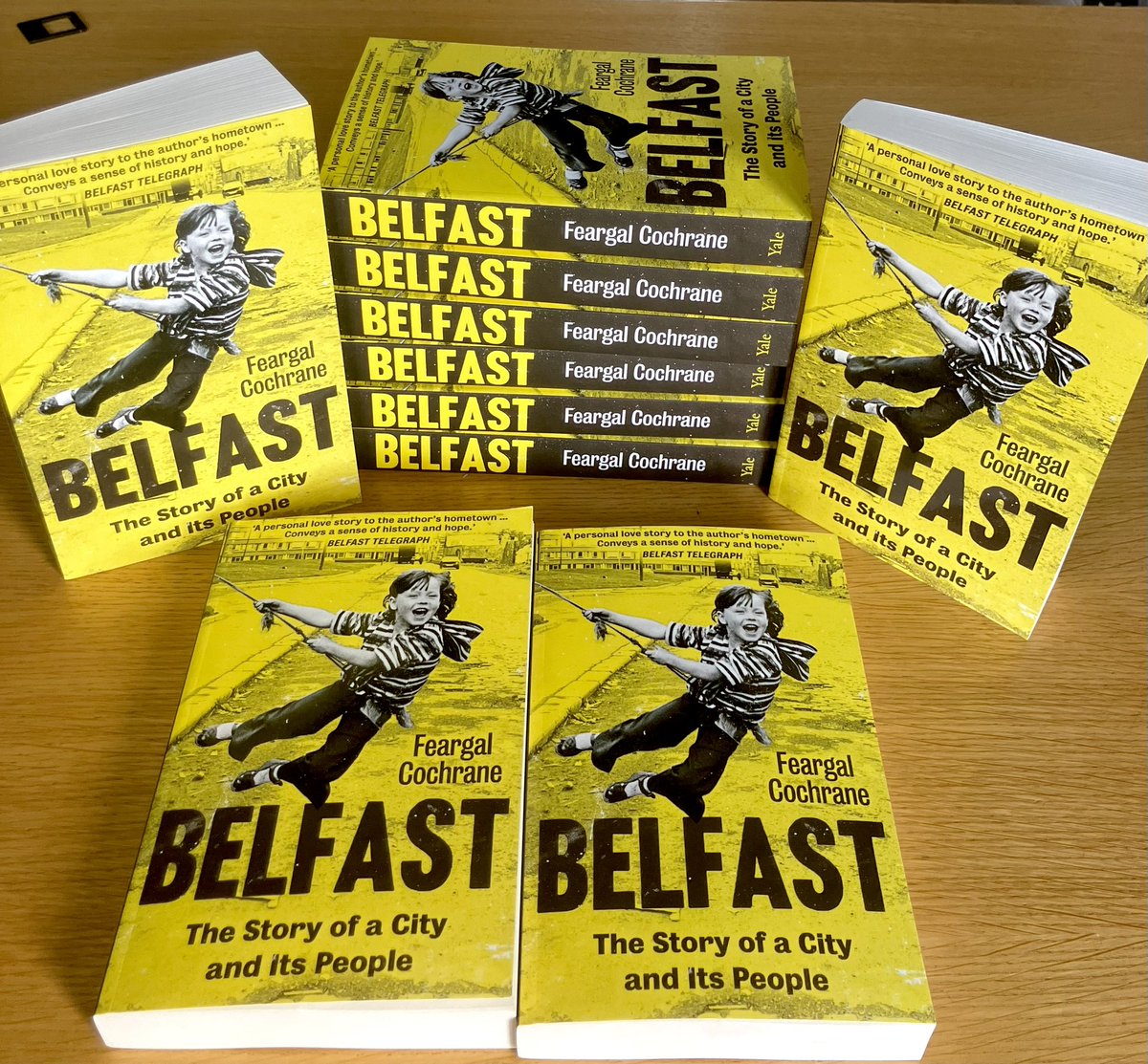 Delighted to see advance pb copies of #Belfast which should be in the ‘shaps’ very shortly. Big thanks to @jo_godfrey & everyone @YaleBooks for making it happen & to all of you who bought the hb & showed so much interest a pb was commissioned. How much you ask? (£11.99) #Bargain