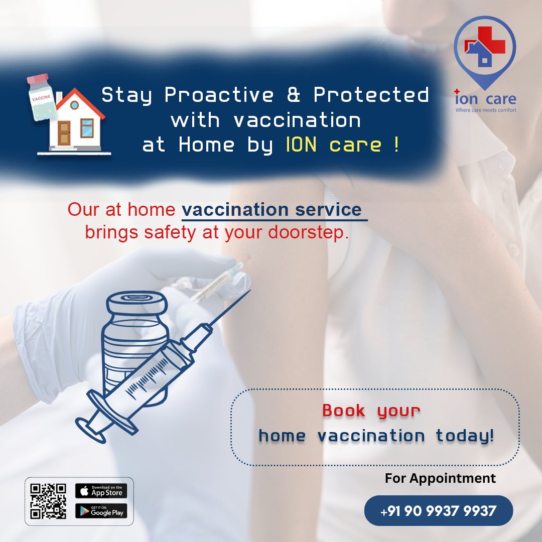 Convenient, Safe, Accessible, Peaceful.
Prioritize your health! DM us for a cozy, at-home vaccination experience.
#ioncarehealth #HomeNursing #VaccinateAtHome #StaySafeStayHome #surat #Gujarat