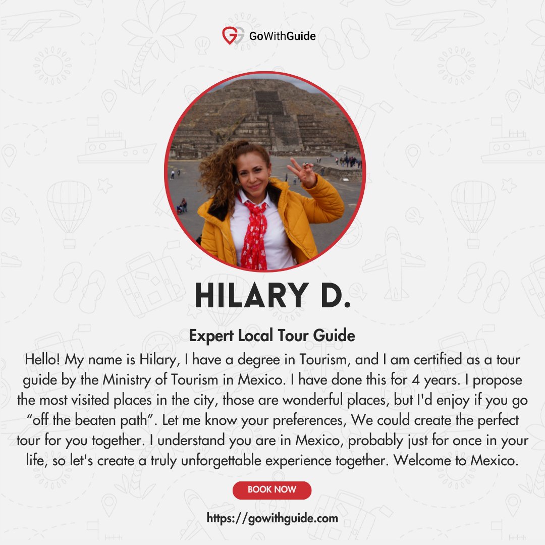 GoWithGuide's tweet image. Where in the world is #gowithguide today? We’re in #mexicocity on a tour of the #pyramids of #teotihuacan with nature and outdoor lover and local guide Hilary D. who linked up with traveler Regina B.
Hilary D. (tour guide) check her out here!gowithguide.com/supplier/48342