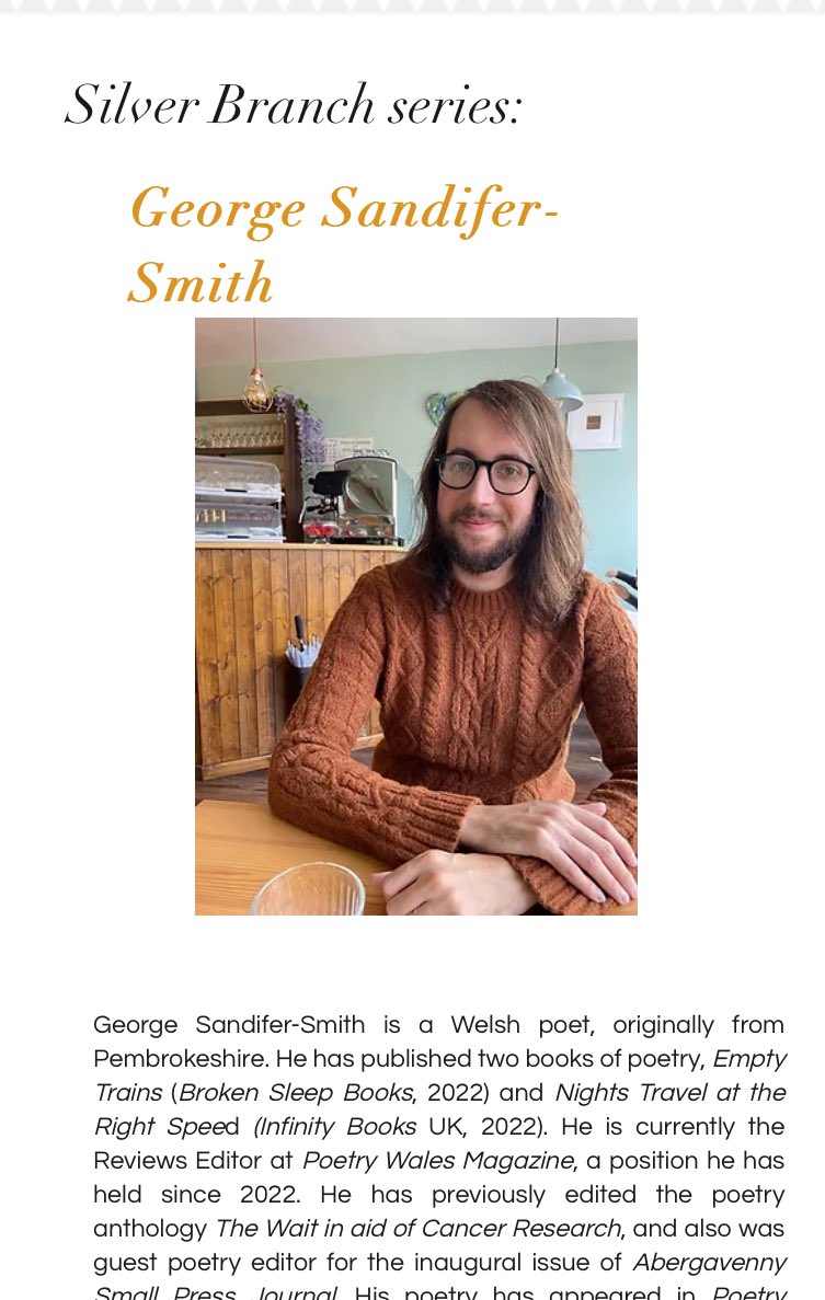 ‘Summer is a burning gift’ Our #SilverBranch feature writer this month George @SandiferSmith 🏴󠁧󠁢󠁷󠁬󠁳󠁿 🔥 Check out his work at blackboughpoetry.com/george-sandife…