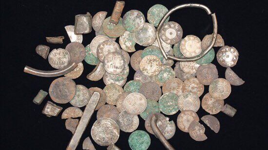 The Furness Hoard was discovered by a detectorist in a field near Dalton-in-Furness, Cumbria, #OTD in 2011. The Viking Age collection comprises 79 coins, 22 of which are fragments, and 13 silver ingot fragments. ©The Dock Museum