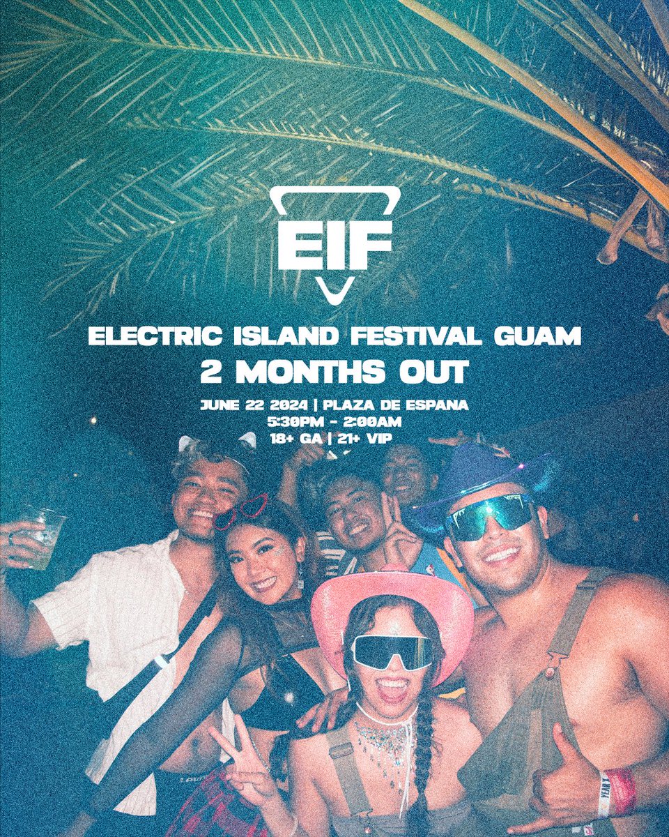 eifestival's tweet photo. We are now 2 months out from EIF GUAM! Get yo tickets while you can!
Tickets in bio

EIF Guam
June 22nd 2024
Plaza de Espana
5:30pm - 2:00am
18 to enter 21+ to party

#island #rave #eif #eifguam #11years #beyourself https://t.co/IsgjME4Es5