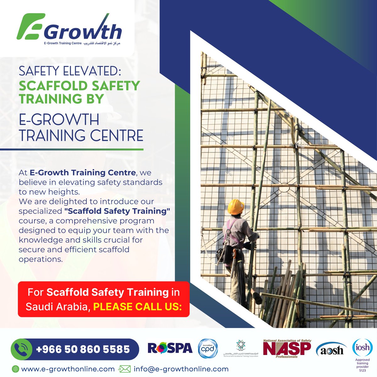 economygrowthco's tweet image. Elevate your safety game with Scaffold Safety Training by E-Growth Training Centre!

+966508605585 | e-growthonline.com

#ScaffoldSafety #SafetyTraining #WorkplaceSafety #HeightSafety #ConstructionSafety #EgrowthTraining #SafetyFirst #SafetyCulture #TrainingCentre #StaySafe