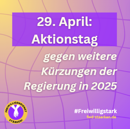 Aktionstag für die Stärkung der Freiwilligendienste
29. April 2024
#freiwilligendienststaerken #keinehalbensachen #versprechenhalten #freiwilligstark💪