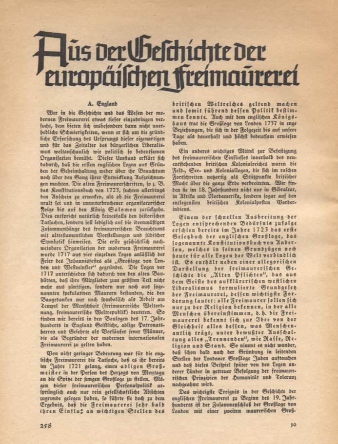 NSDAP connects Bible to Freemasonry: 'The ideological connections of Freemasonry with the Old Testament and Jewish symbolism. The first historically traceable organization of modern Freemasonry was founded in 1717 from four lodges on the occasion of the Feast of St. John.'