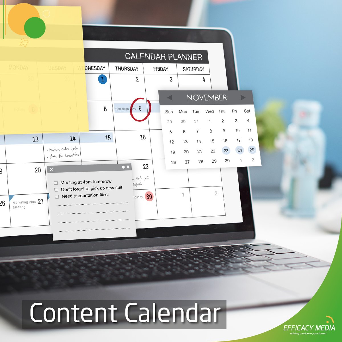 A content calendar ensures consistency, aligns with business goals, and boosts efficiency. At Efficacy Media, we use it to plan client content strategically. Email us at hello@efficacymedia.co. for impactful PR and marketing narratives.   📅💼🚀  #EfficacyMedia #ContentStrategy