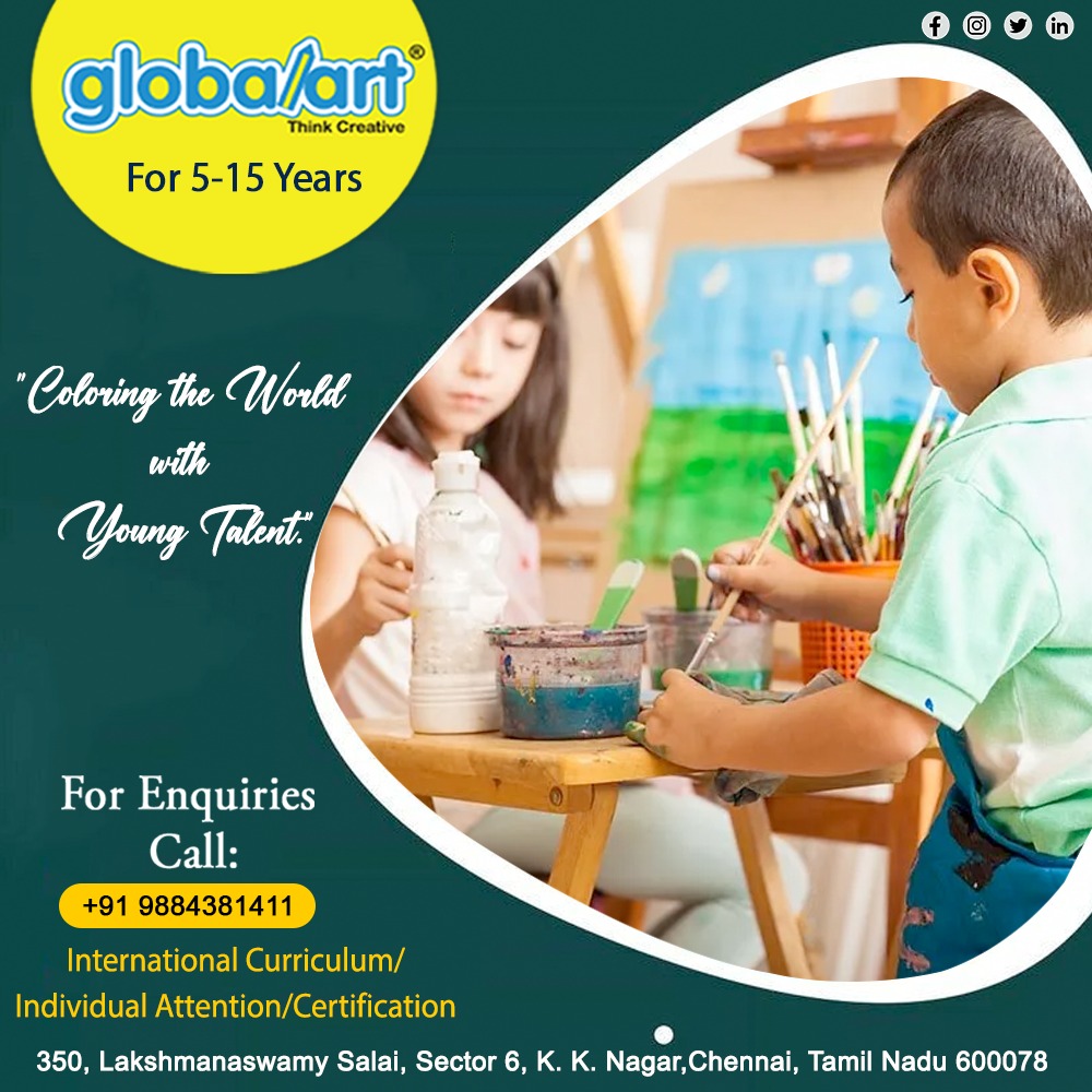 Globalart K K Nagar
'Coloring the World With Young Talent'
For more details call us: +91 9884381411
#ArtClasses #LearnArt #ArtInstruction #ArtEducation #ArtLessons #ArtWorkshops #CreativeClasses #ArtSchool #ArtTutorial #PaintingClass #DrawingClass #SculptureClass #CraftClasses