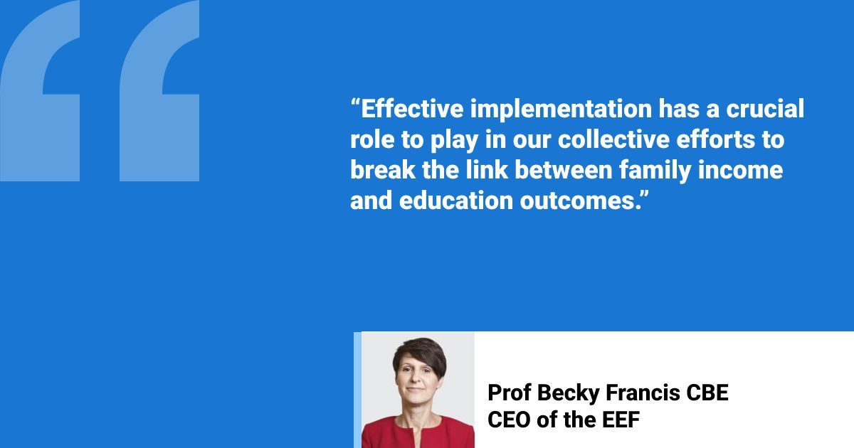 @EducEndowFoundn’s CEO, @BeckyFrancis7’s, foreword sets the scene. The updated implementation guidance report explains how significant effective implementation could be in helping to break the link between family income and education outcomes. Read now: eef.li/implementation
