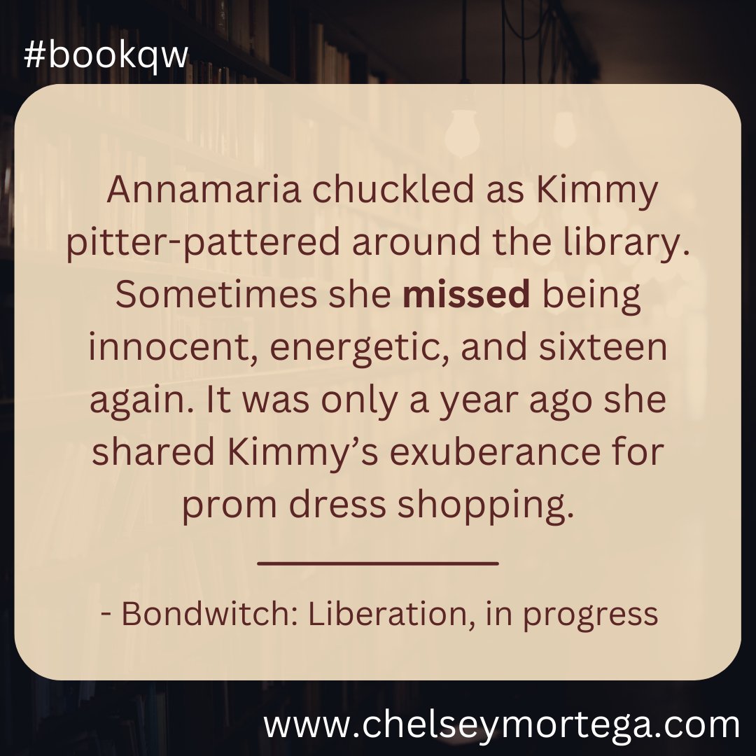 Today's #bookqw word is miss.

The first book, Bondwitch, is available here: chelseymortega.com/books/

#amwriting #newadult #paranormalromance #witches #vampires #shifters #revenge