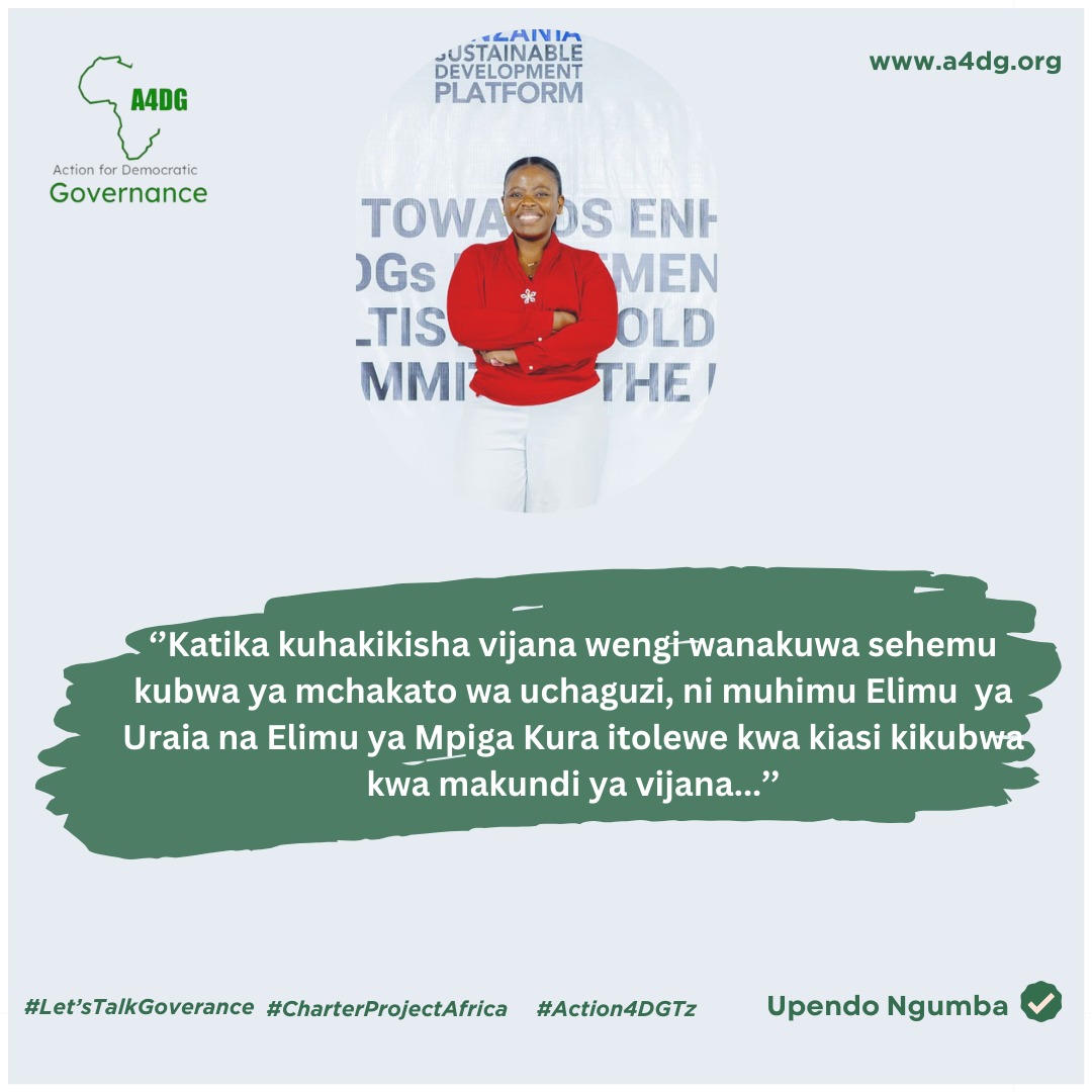 Elimu ya Uraia na Elimu ya Mpiga kura ni tiba sahihi katika kuongeza namba kwa vijana kushiriki mchakato mzima wa Uchaguzi. Vijana ni namba kubwa katika kushawishi maamuzi. 

#CharterProjectAfrica 
#KanuniZaSADC 
#Action4DGTz