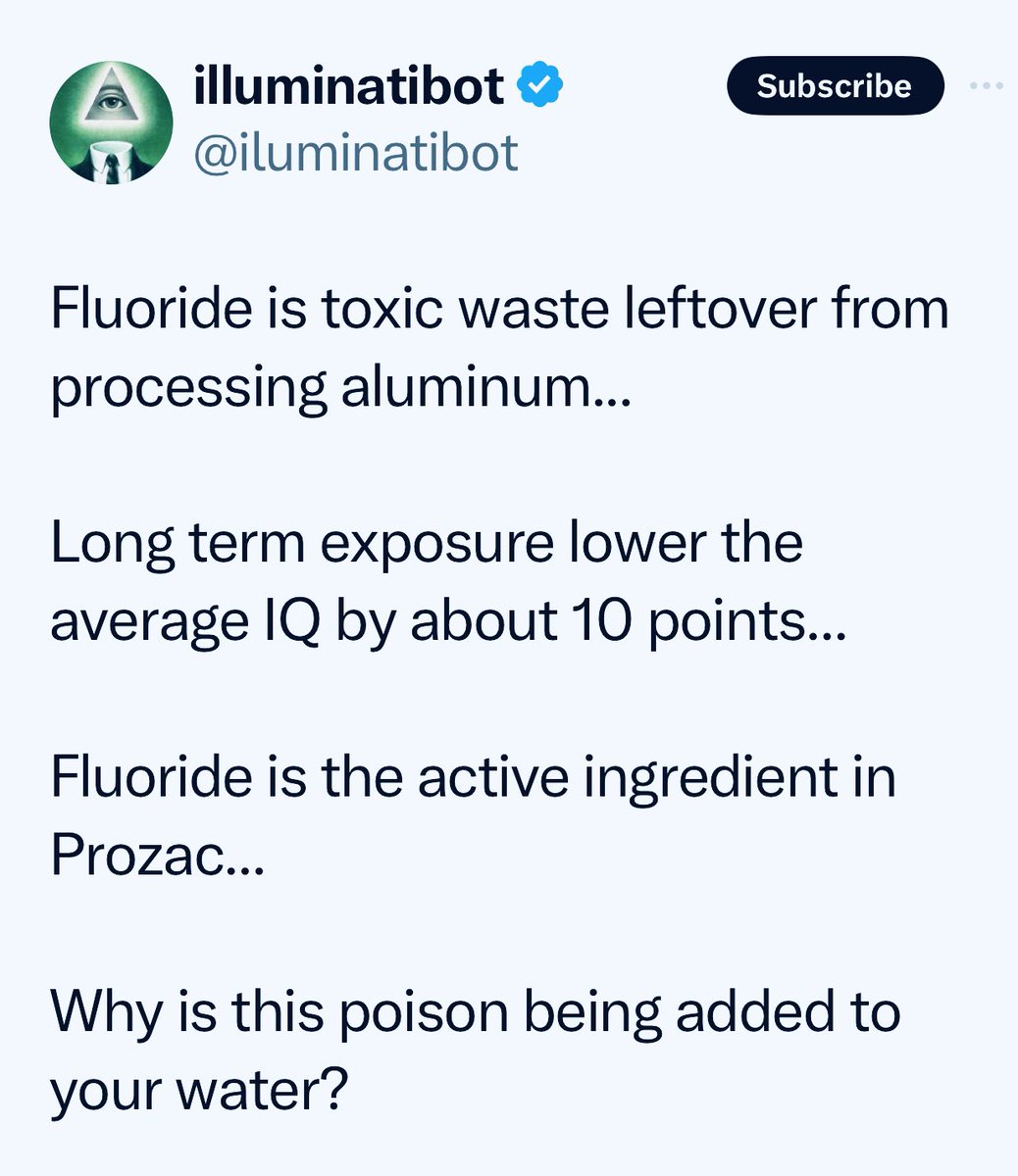 Fluoride not only lowers IQ, it also breaks down will power and the desire to fight back. Fluoridation has been going on for over 60 years. 

PLANNING: Why did so few people fight back against tyrannical medical mandates and lockdowns during the Plandemic? 

Fluoride!!!

Bonus:…