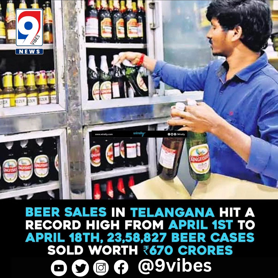Hyderabad's thirst for beer surges!  Approximately 1.01 crore beer bottles sold, averaging 6 lakh bottles per day. Cheers to the city's love for a cold one! #Hyderabad #BeerSales #ThirstyCity #Cheers #telangana #beers #liquor
