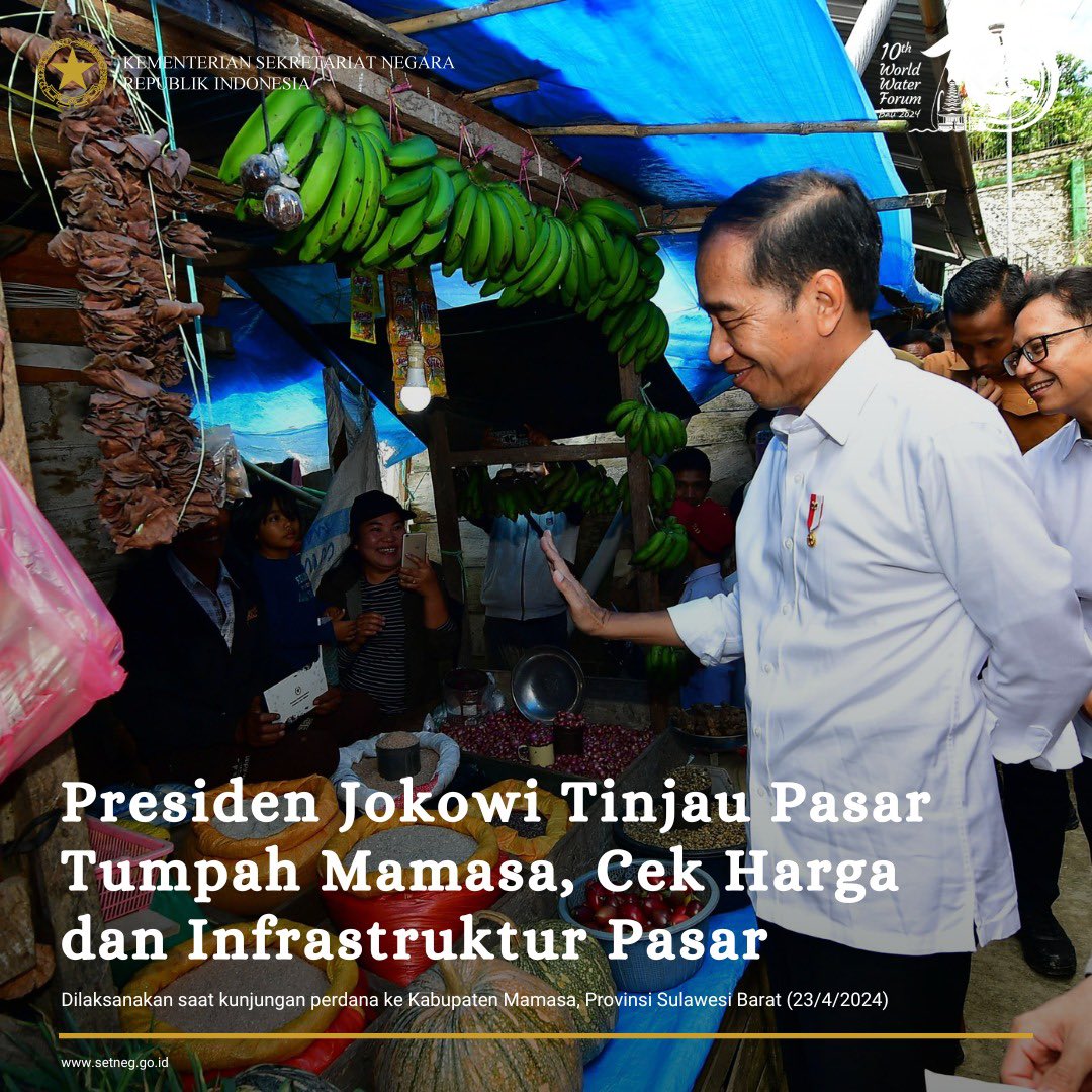 1. Presiden Joko Widodo mengunjungi Pasar Tumpah Mamasa dalam kunjungan perdananya ke Kabupaten Mamasa, Provinsi Sulawesi Barat, Selasa (23/4). Presiden Jokowi datang untuk mengecek kondisi harga-harga bahan pokok di daerah tersebut, sekaligus infrastruktur pasarnya.