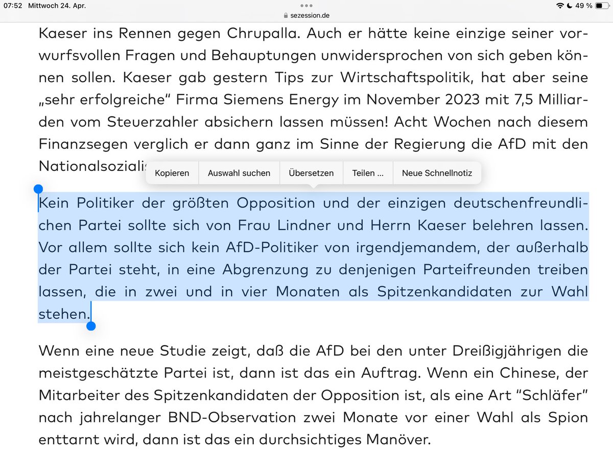 Die 1. Pflicht jedes @AfD-Politikers ist es, täglich #Sezession zu lesen. Mitglieder des #AfD_BuVo, die sie nicht interessiert, können sie sich auch vorlesen lassen. #Kubitschek kann helfen, #Deutschland zu retten. Und nur darum geht es.