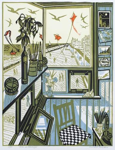 Kites at Aldeburgh by Richard Bawden. Terns & gulls too, but no cat this time! #windowsonwednesday