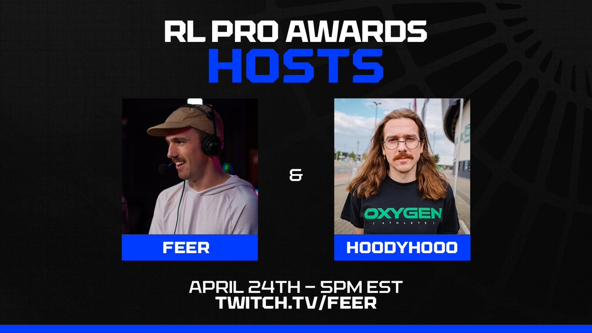 rlproawards's tweet photo. Excited to reveal the stream hosts for Split 1's Pro Awards! - @FeerTwitch and @Hoodyhooo

Tune into https://t.co/xDjGg11P7q later today at 5 p.m. ET to see all the winners revealed 😎 https://t.co/yHHoeUfUxf